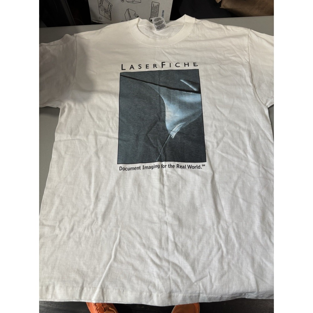 Rare 90s Y2K Laserfiche White T Shirt L